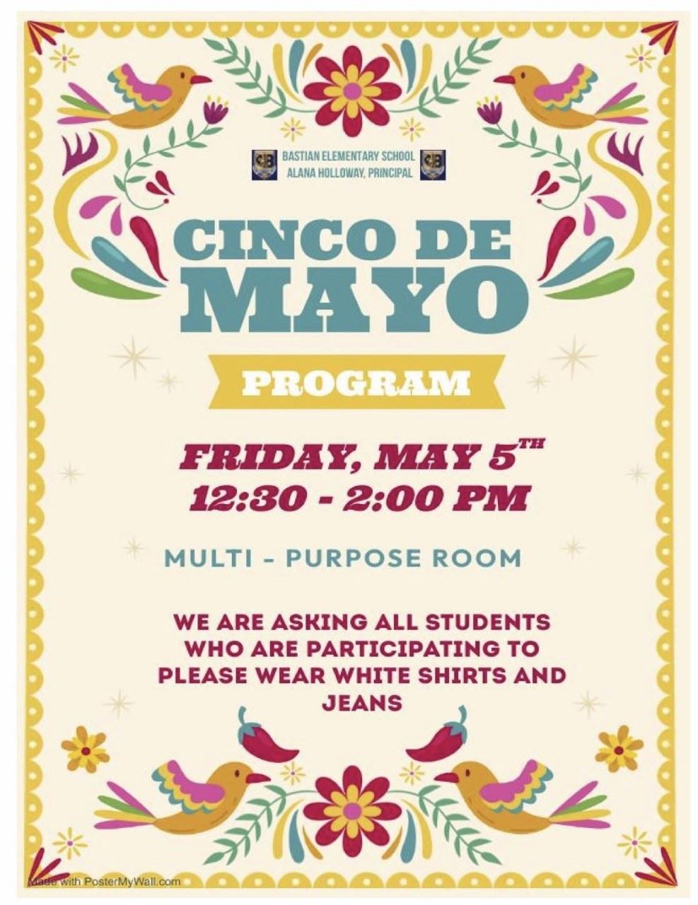 Cinco De Mayo Program Friday, May 5th from 12:30 - 2:00 pm in the Multi-Purpose Room